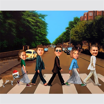 Custom Caricature of A Group of People with A Dog,Beatles Like Caricature,by myDaVinci - myDaVinci